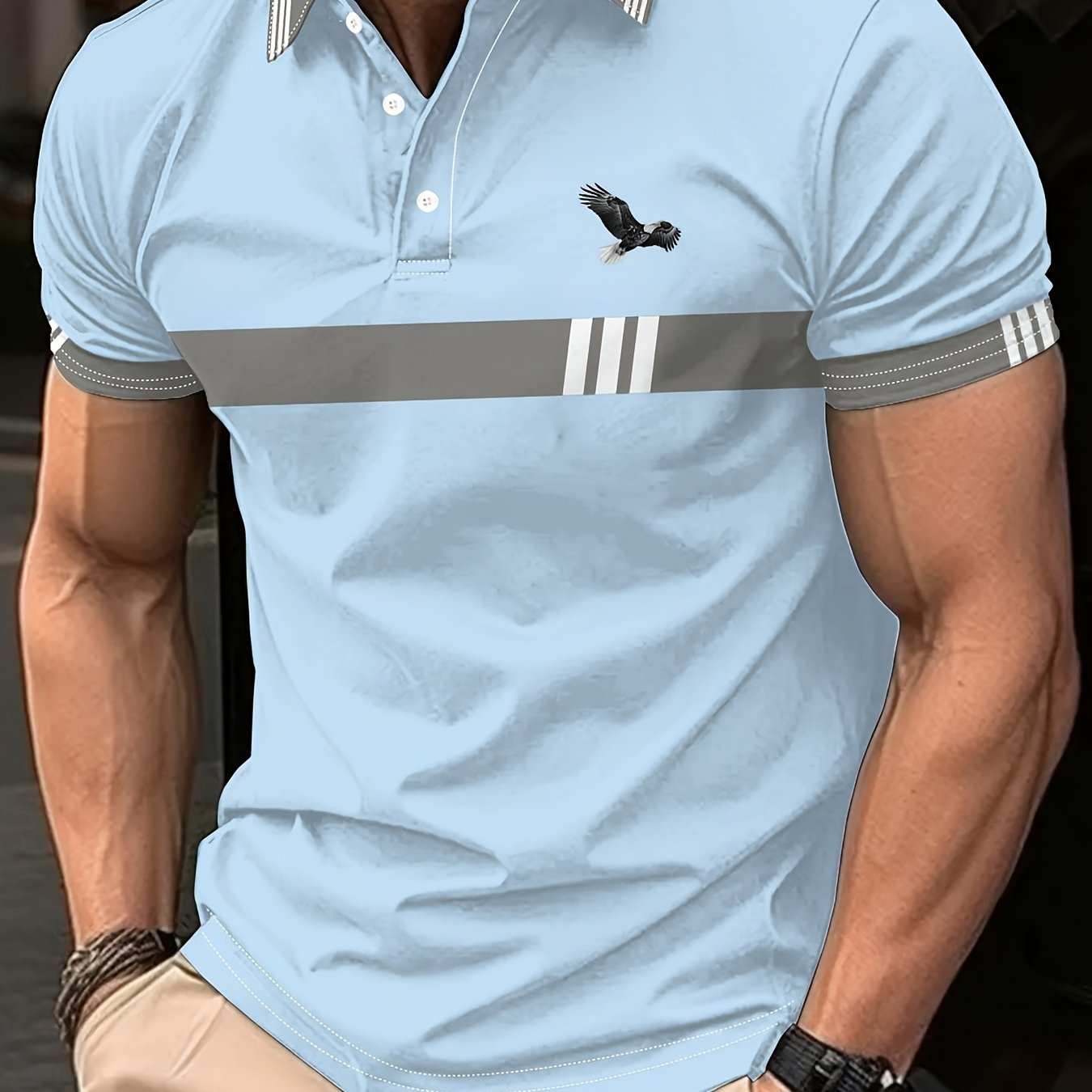 Men's Color Blocking Stripe Print Golf Shirt for Summer, Casual Stylish Short Sleeve Top As Gift