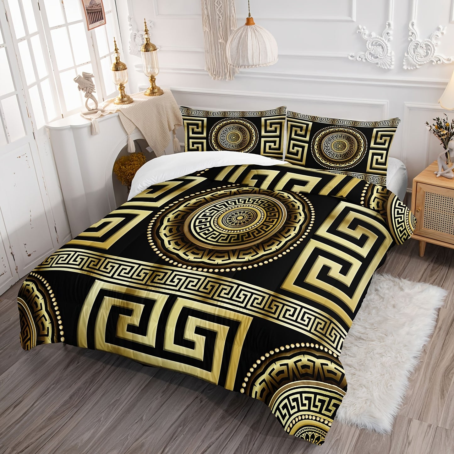 Modern Geometric Patter 3pcs Quilt Set, Digital Printing Polyester Comforter Set, Including 1 Quilt Set And 2 Pillowcases for All Seasons. It Is Suitable for Bedrooms And Rooms, Machine Washable, with Reactive Printing.