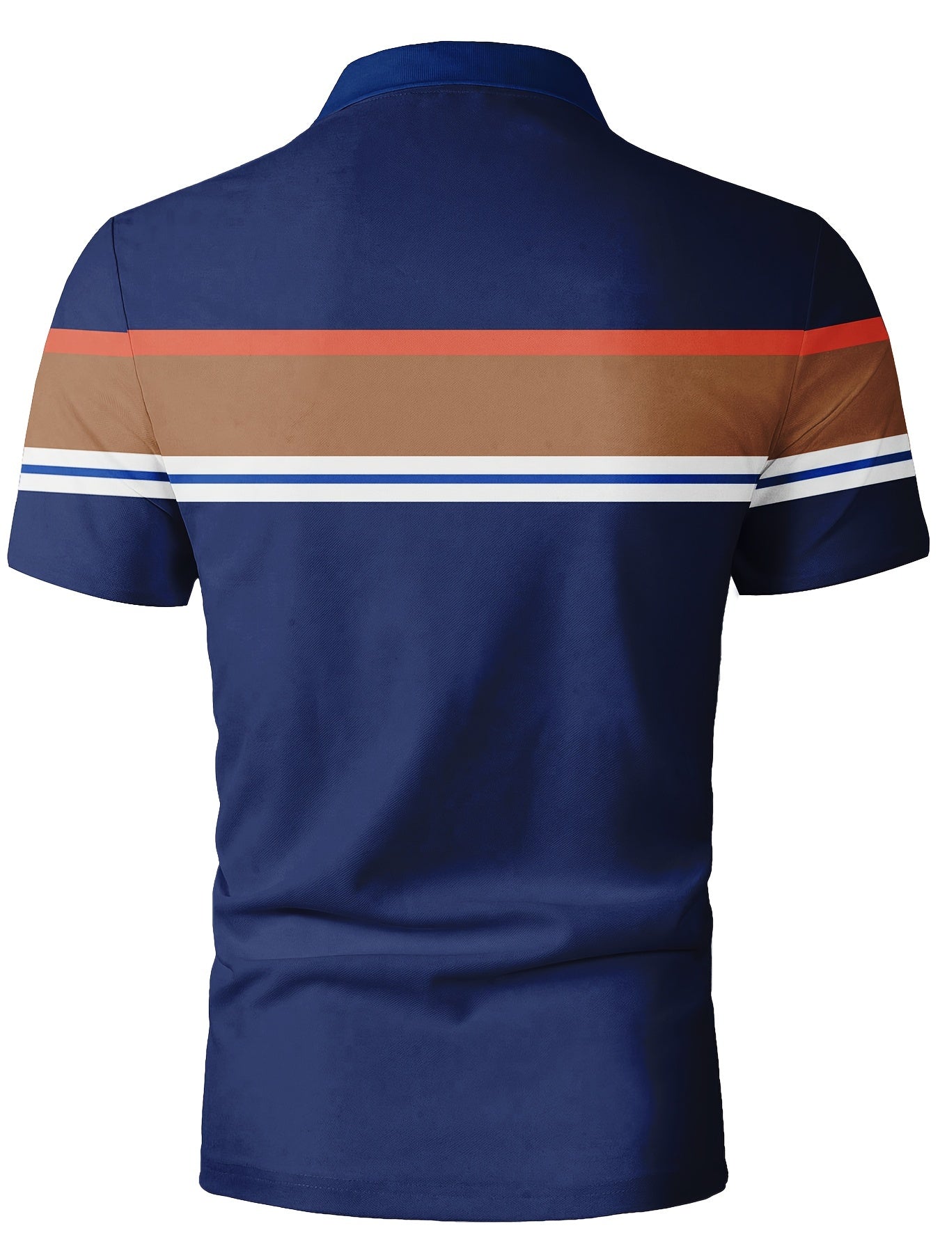 Men's Casual Striped Print Golf Shirt - Breathable Polyester, Short Sleeve with Button Detail, Perfect for Spring/Fall