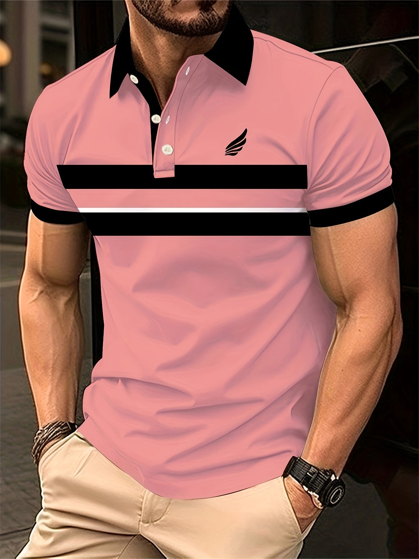 Mens Vibrant Color Block Polo Shirt - Comfortable Short Sleeve Golf Shirt