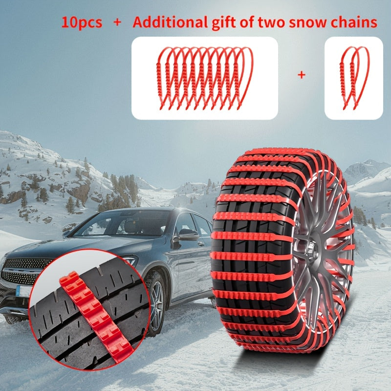 20 Reusable Car Emergency Snow Chain Tire Zipper Strap for Off-road Winter Driving In Pickup Trucks (complimentary 4 Red Snow Chains)