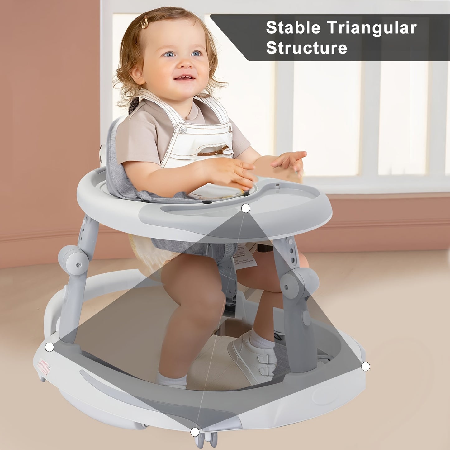 4-in-1 Foldable Baby Walker From 6 Months, Baby Activity Walker With Adjustable Height, Removable Tray,