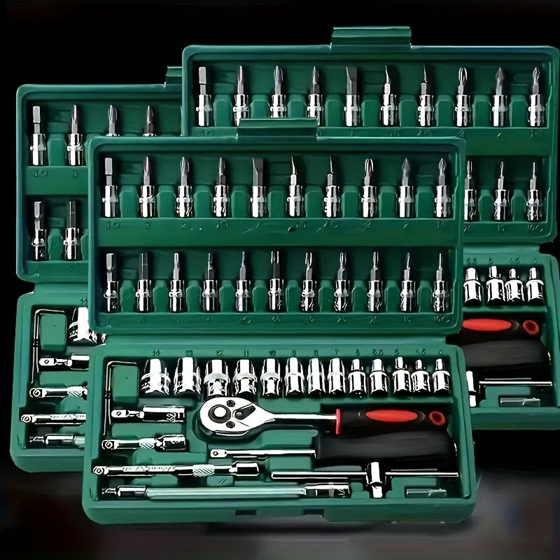 High-end Professional 46&216pcs Tool Set, Automotive Repair Mechanical Tool Kit, 1/2*1/4"3/8" Drive Depth and Standard Socket,