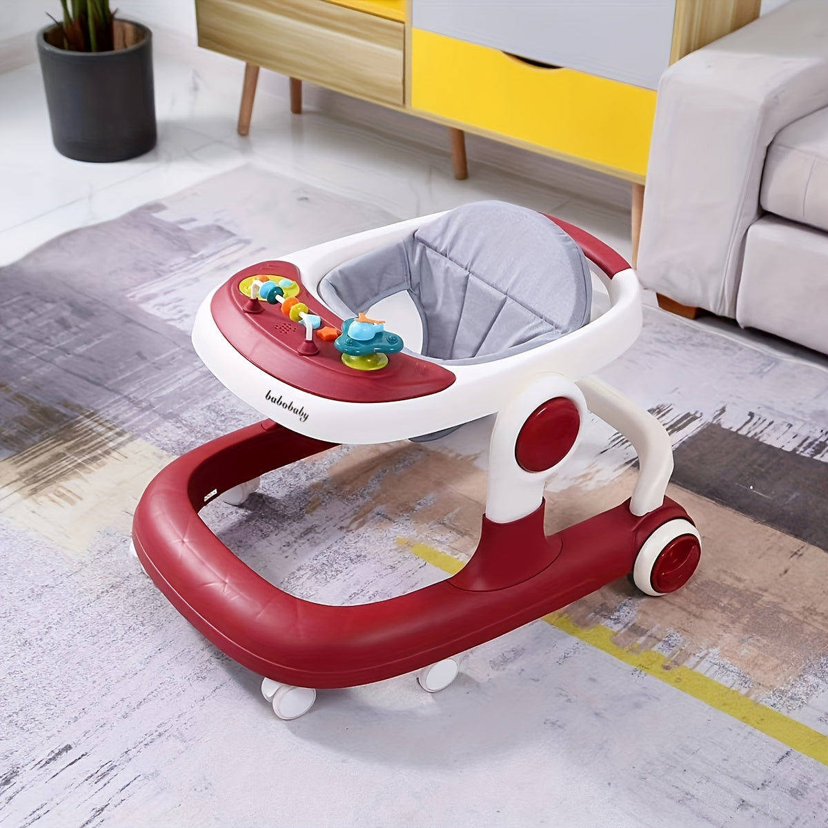 Baby Walker Foldable Activity Walker, Push Walker With Removable Feed Tray And Music Tray