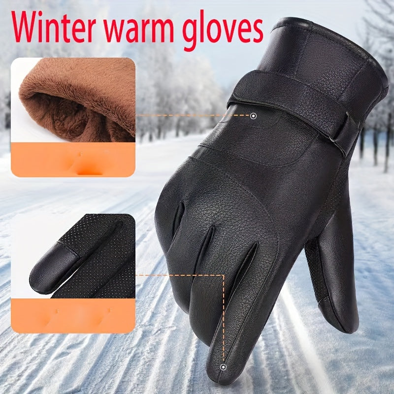 1 Pair Elegant Men'S-Thermal Gloves- black polyester