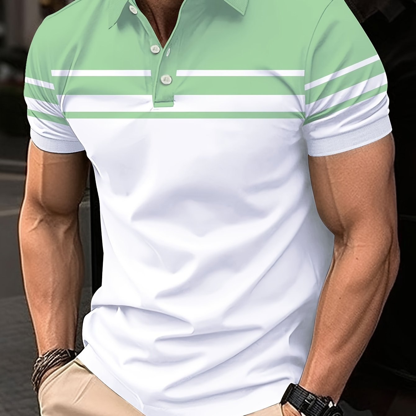 Summer Fashion Striped Polo Shirt - Men's Color Short Sleeve Lapel T-shirt for Casual Sports and Comfy Wear -