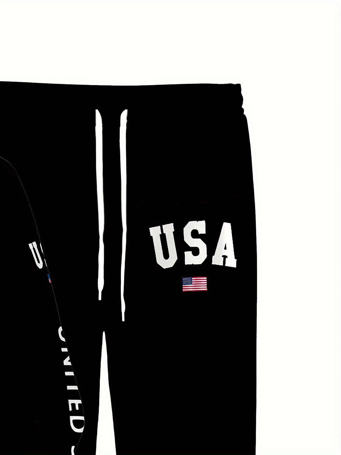 USA Letter Print Casual Hooded Sweatsuit Set for Men - 100% Polyester Long Sleeve Hoodie and Drawstring Joggers with Slight Stretch - Spring/Fall Outdoor Leisure Tracksuit