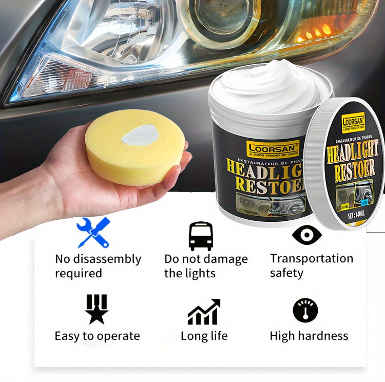 4.73oz Universal Headlight Restoration Kit - Car Headlight Polish Paste - Removes Oxidation, Restores Clarity, Easy Application,