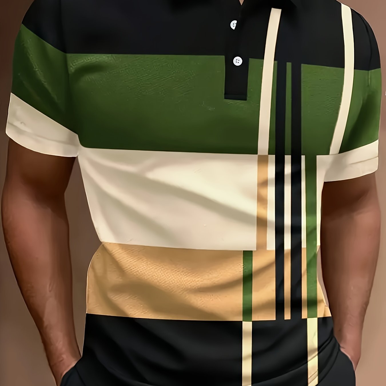 European And American Men's Golf Shirts, Men's Geometric Pattern Short Sleeve Summer Casual Shirts, Men's Shirts, Moisture-wicking Golf Sweatshirts