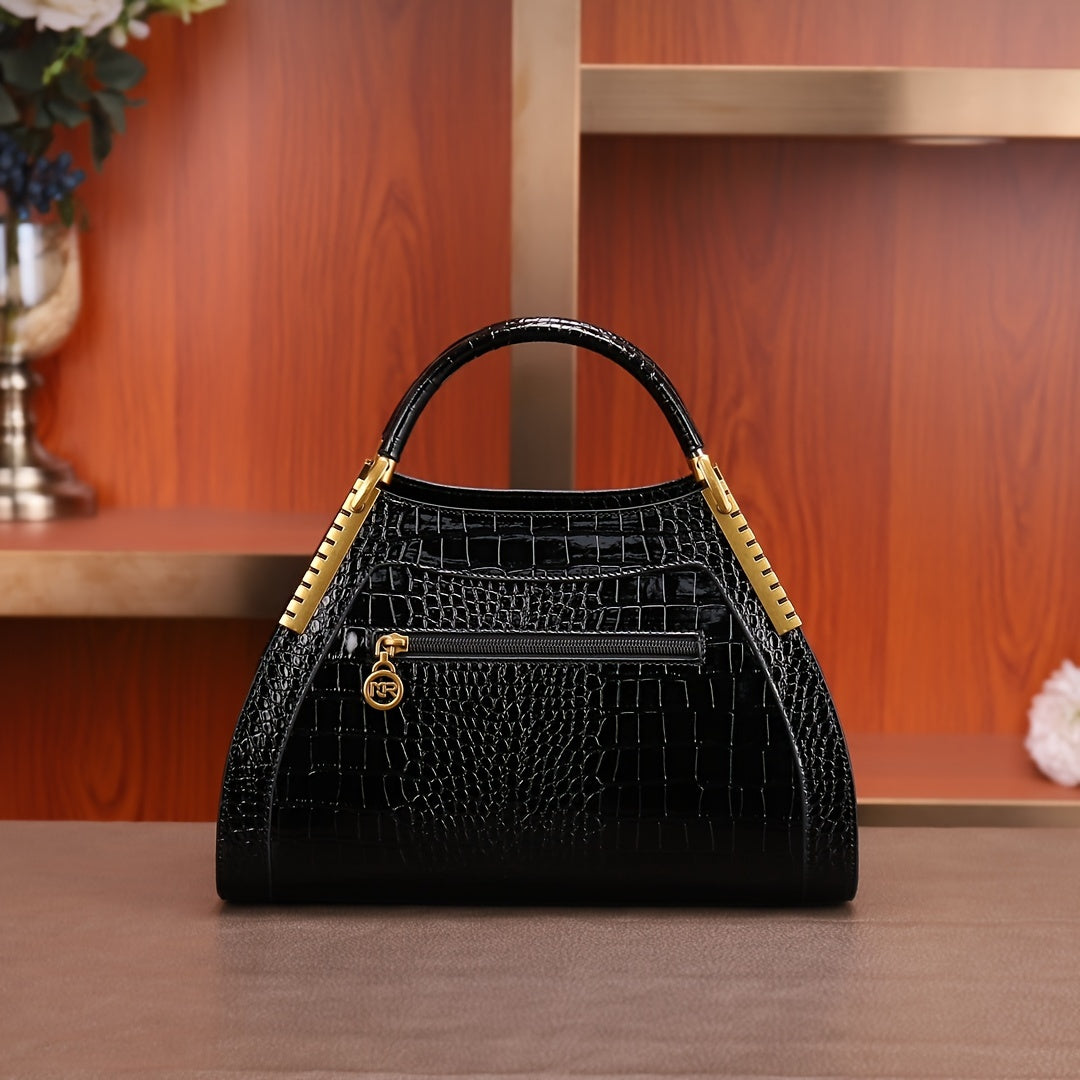 Elegant Vintage-Inspired Women's Evening  Sparkling Rhinestone Accents, Zip Closure - Black Faux Leather