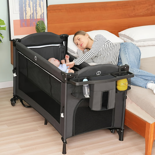5 in 1 Baby Bassinet Beside Sleeper, Pack and Play Bassinet, Multifunction Portable Playard with Bassinet Crib,