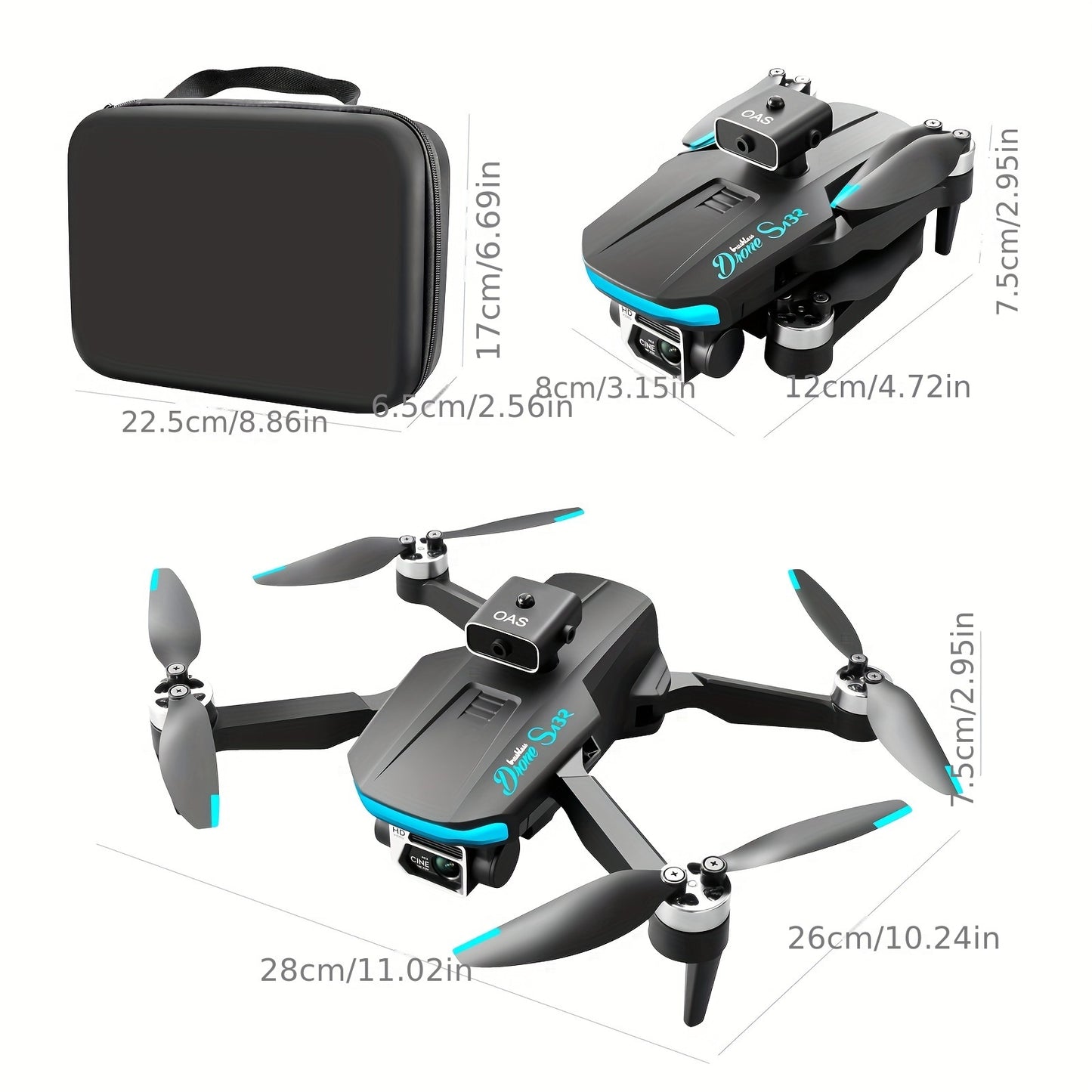 S132 GPS Quadcopter Drone with Dual HD Cameras, Brushless Motor, Optical Flow Positioning, Intelligent Obstacle Avoidance, One-Click Return, Wi-Fi Enabled, Rechargeable Battery