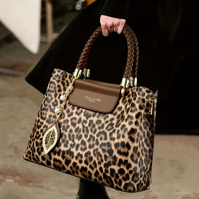 Elegant Vintage Leopard Print Ladies Handbag - Fashionable High-end Women's Bag, High-end Quality Crossbody