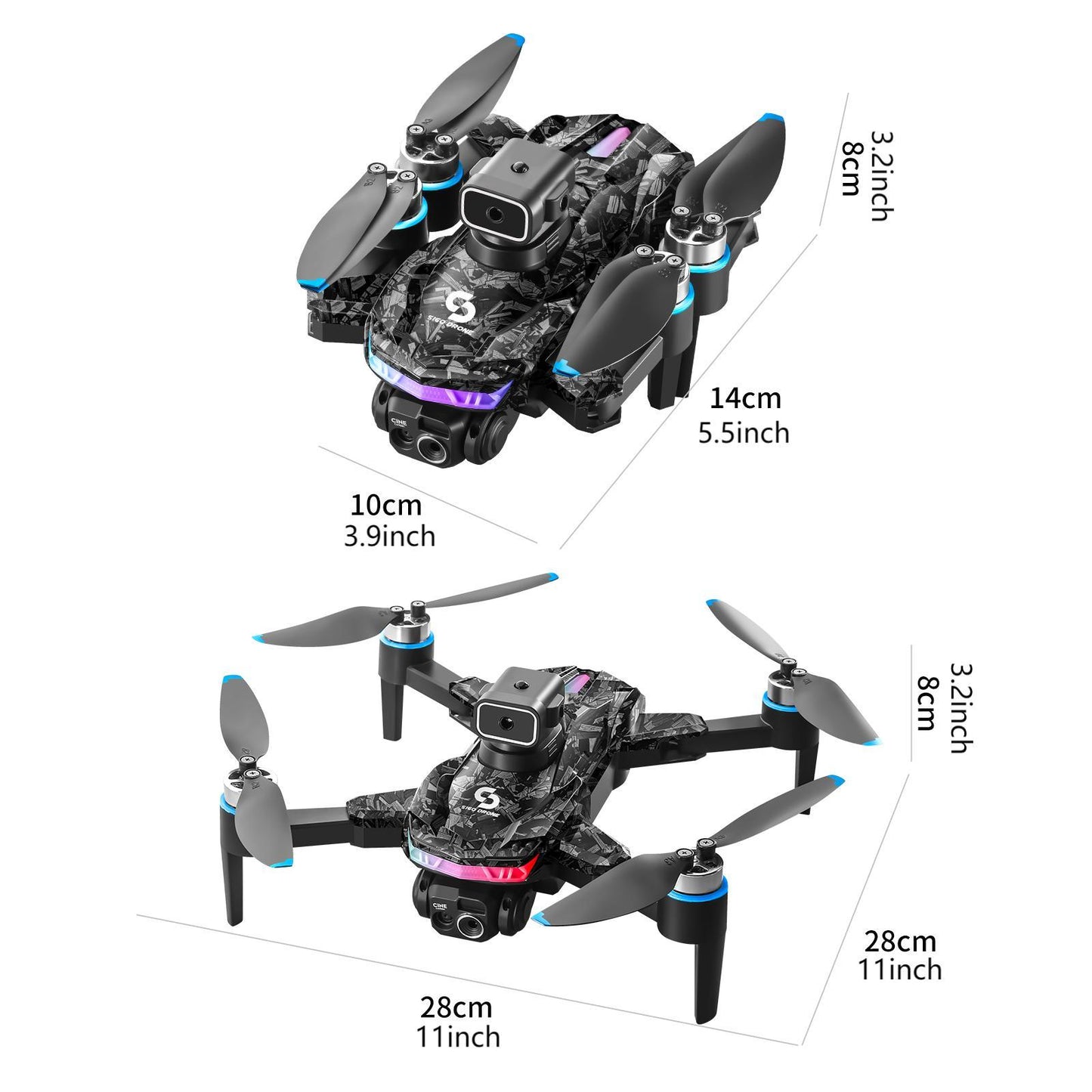 Dual Camera Drone with Remote Control, 480p Video, Obstacle Avoidance, 1-Axis Gimbal, USB Charging, 2000mAh Battery, 5905.51inch Max Control Range, 4724.41inch Max Altitude, 3m/s Max Speed, for Outdoor Quadcopter for Beginner