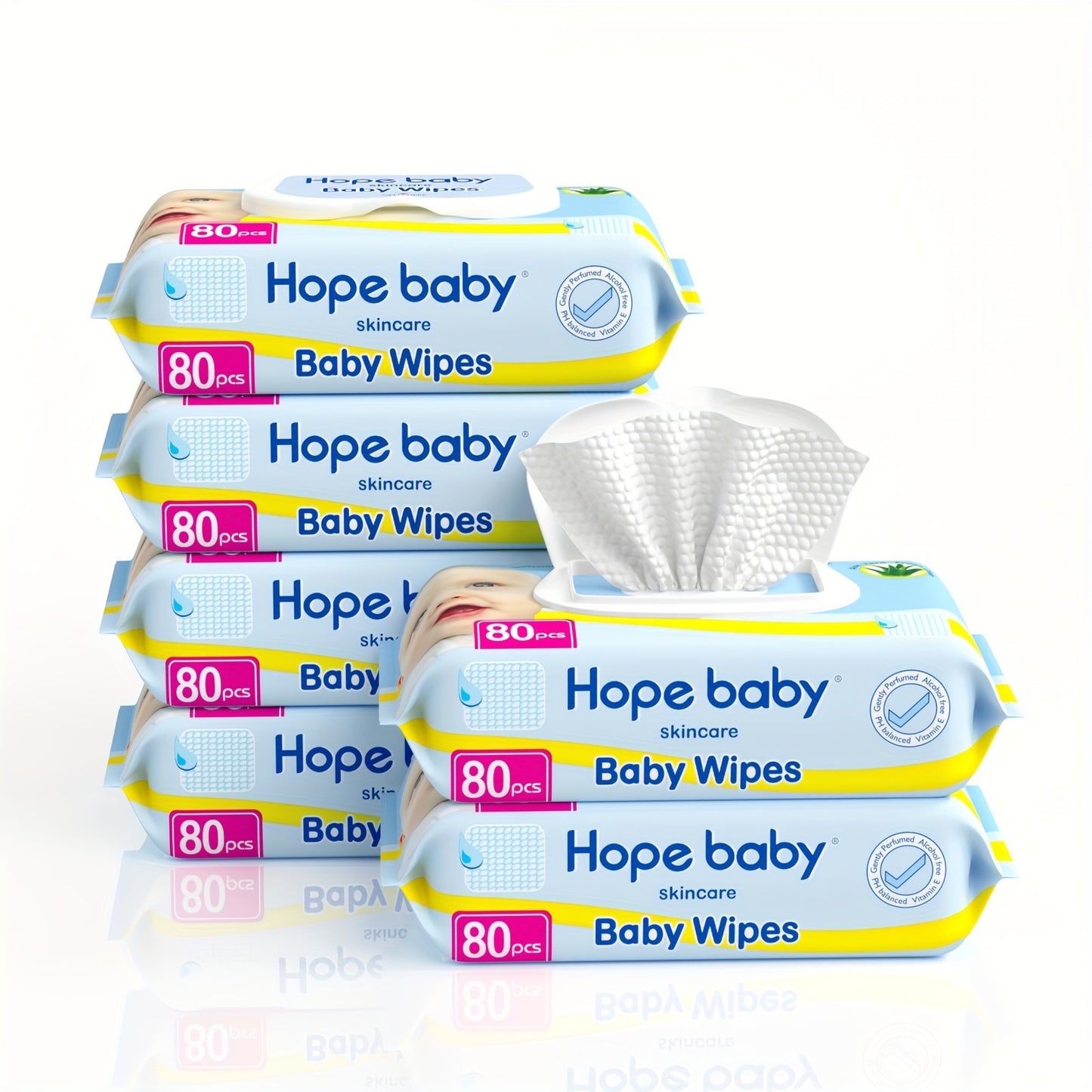 HOPE BABY 480 Ct Toddler Diaper Wipes, Baby Wipes Sensitive Pure Wet Wipes Protection With Flip Top Dispenser, Hypoallergenic, Pack Of 6