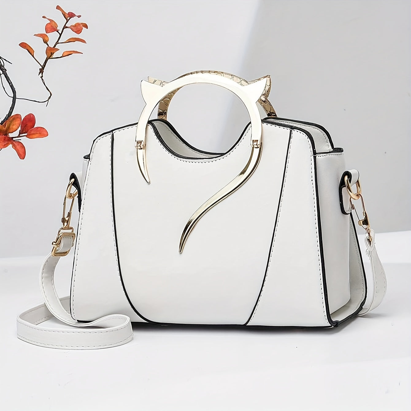 Women's Solid Bag, Fashionable Large Crossbody Purse, Suitable for Dates, Parties, Office, Students - White, Faux Leather,