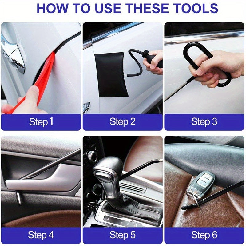 Thickened Emergency Open Unlock Tool Kit - Car Wedge Pump Door Repair Air Cushion with Long Reach Grabber