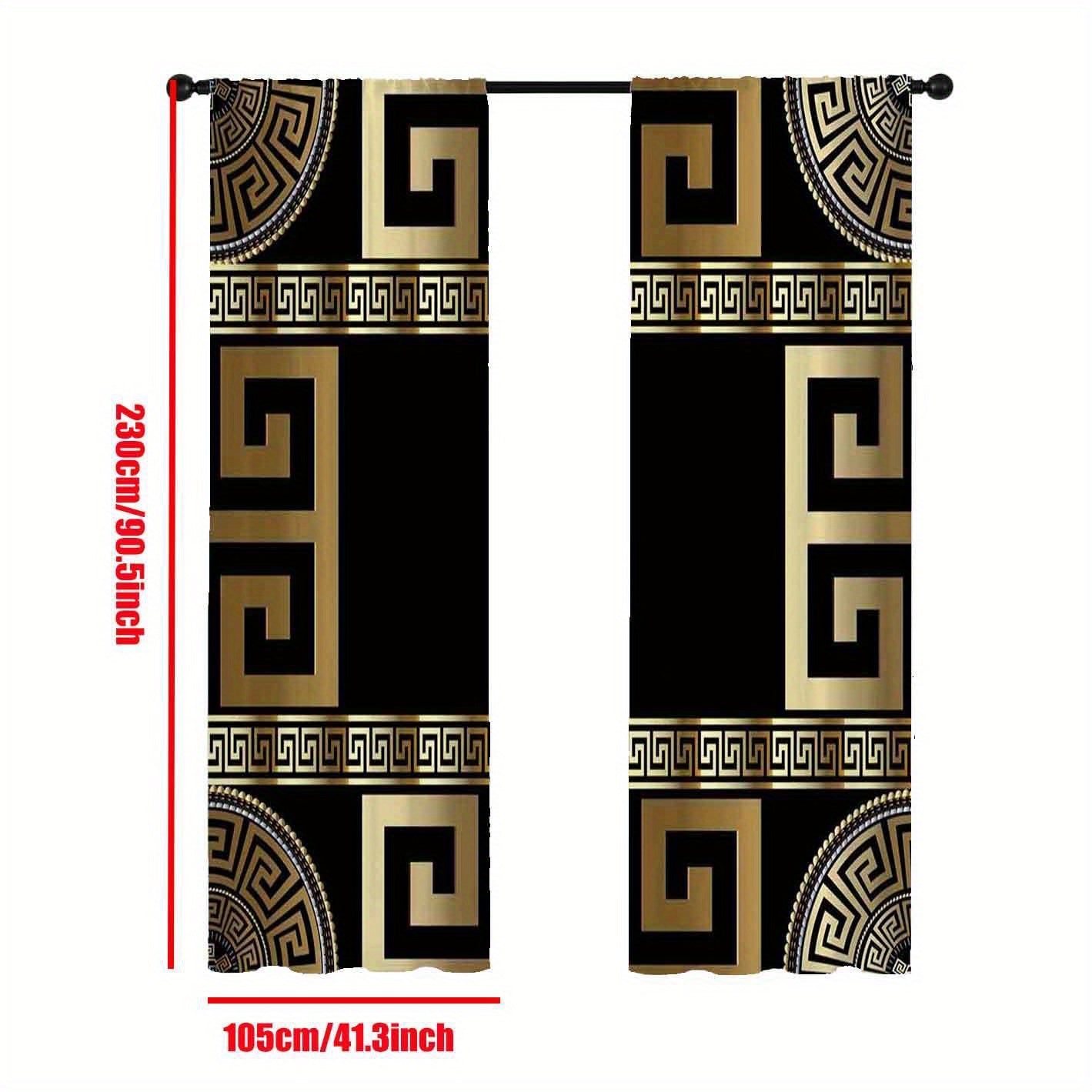 Bohemian Style Black and Golden Patterned Curtains for Living Room - Easy Maintenance, Durable Polyester, Ideal for All Season