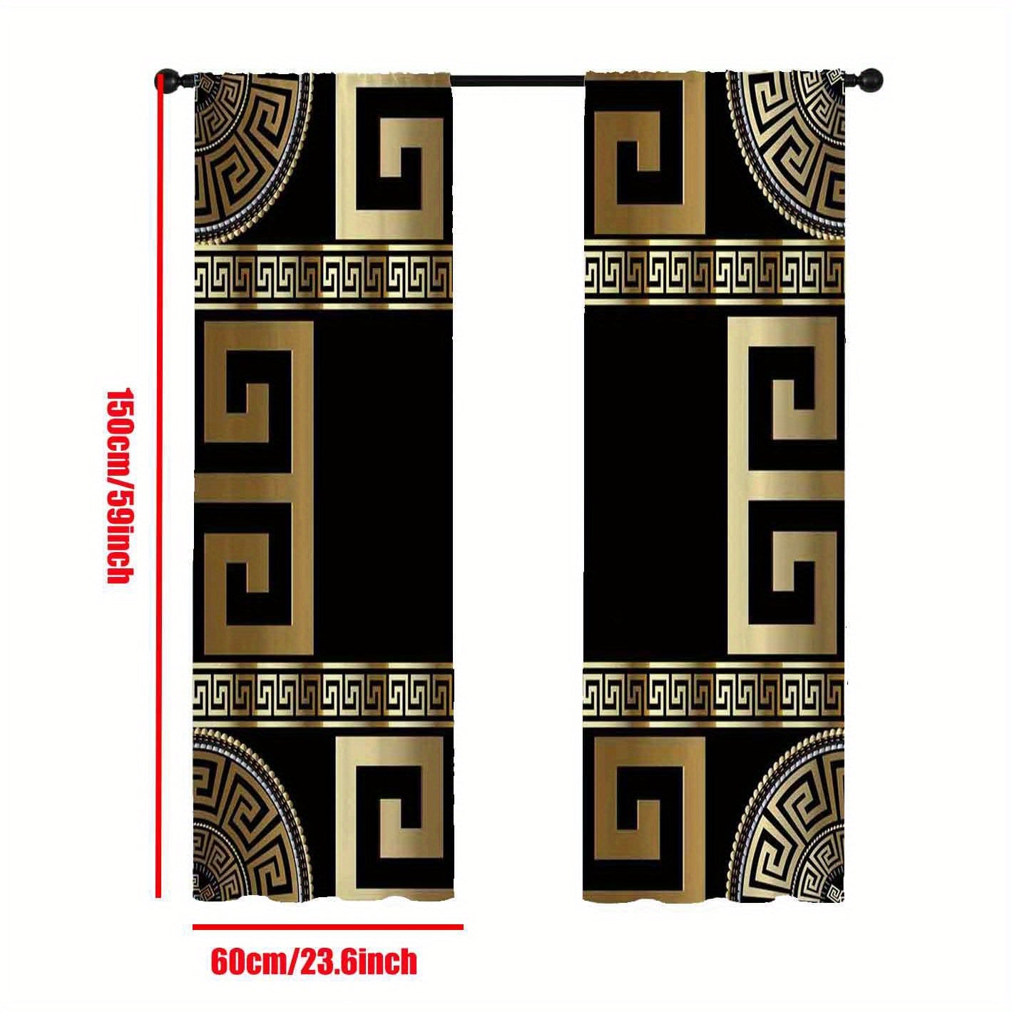 Bohemian Style Black and Golden Patterned Curtains for Living Room - Easy Maintenance, Durable Polyester, Ideal for All Season