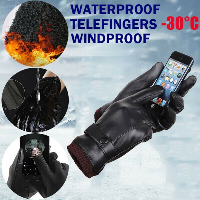 Touchscreen-Compatible Winter Gloves - Waterproof, Windproof Faux Leather with Fleece Lining for Extra Warmth