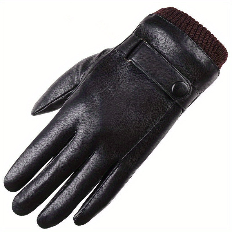 Touchscreen-Compatible Winter Gloves - Waterproof, Windproof Faux Leather with Fleece Lining for Extra Warmth