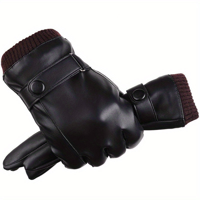 Touchscreen-Compatible Winter Gloves - Waterproof, Windproof Faux Leather with Fleece Lining for Extra Warmth