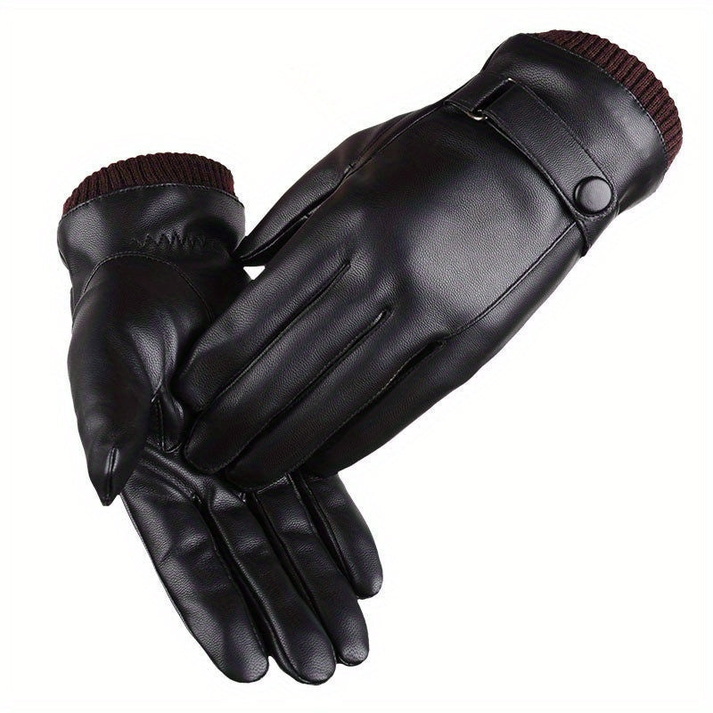 Touchscreen-Compatible Winter Gloves - Waterproof, Windproof Faux Leather with Fleece Lining for Extra Warmth