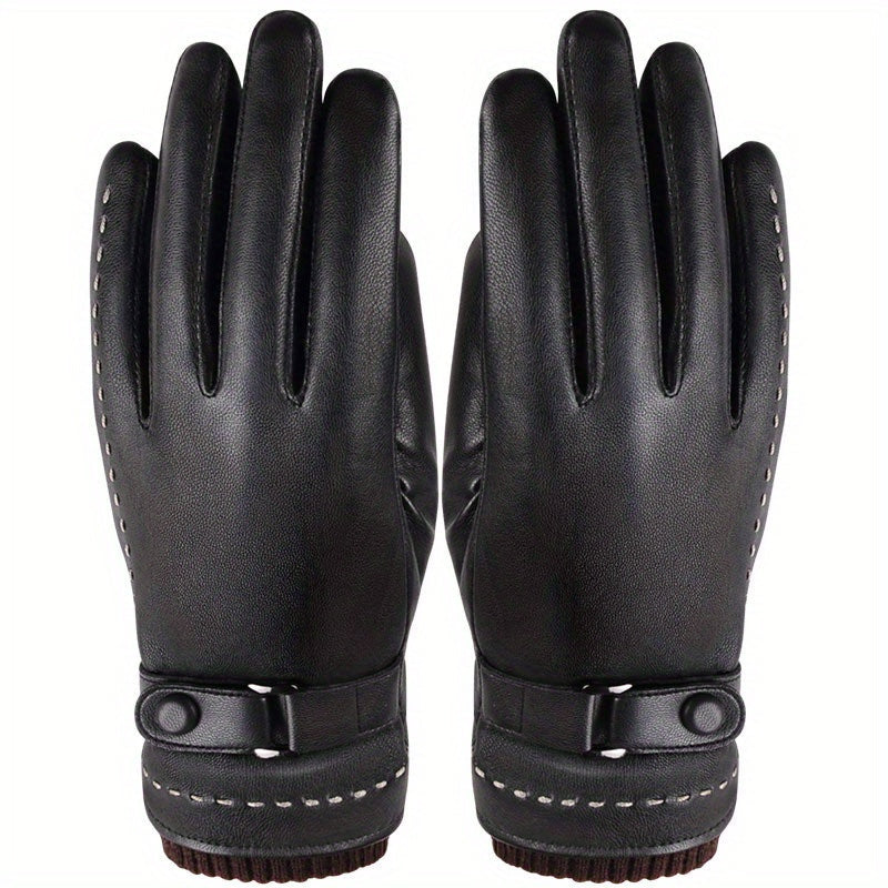 Touchscreen-Compatible Winter Gloves - Waterproof, Windproof Faux Leather with Fleece Lining for Extra Warmth