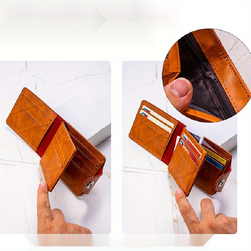 Vintage Retro PU Leather Wallet: Multiple Card Slots, Portable Credit Card Holder, Perfect Gift for Men