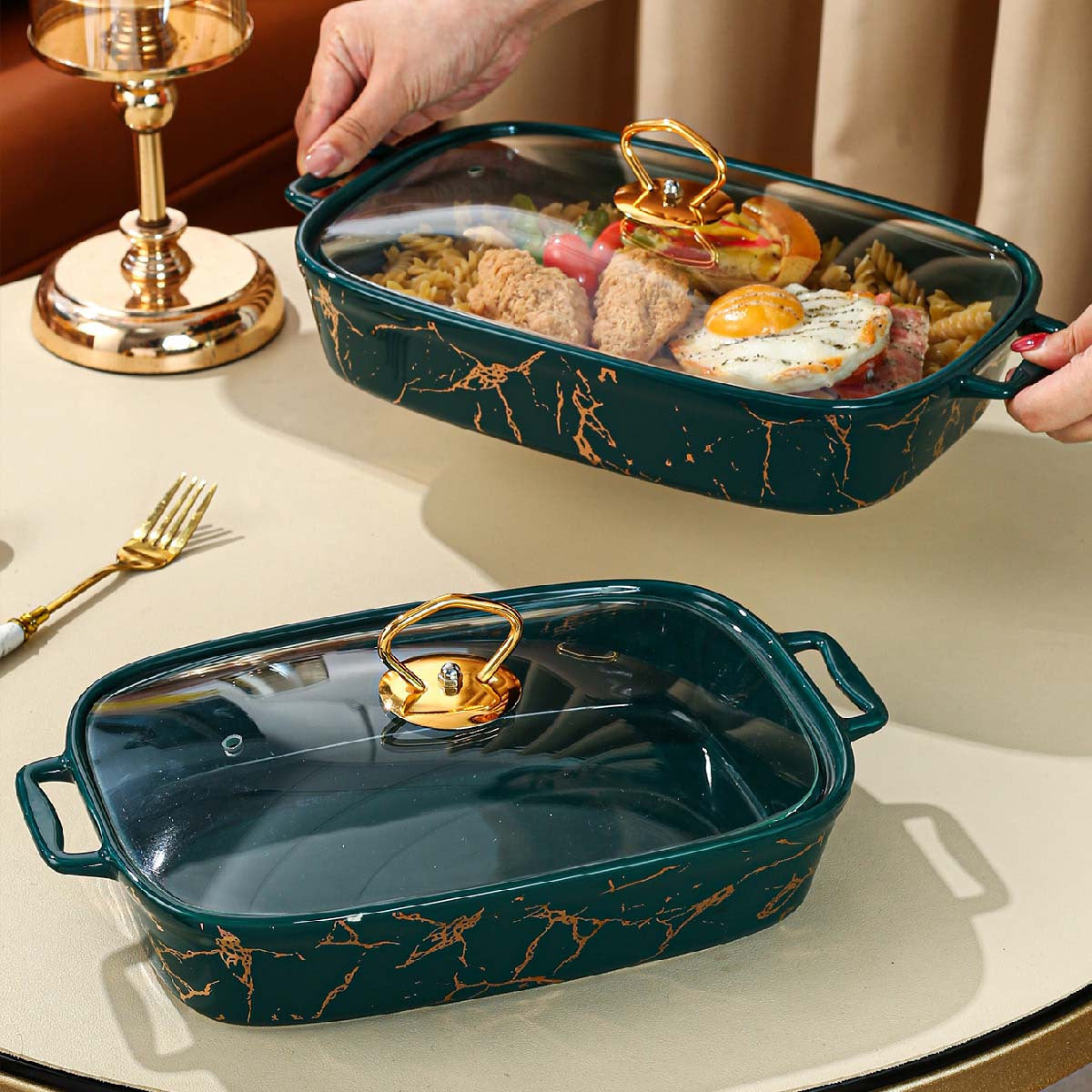 Elegant Ceramic Serving Set with Lids - Includes Soup Pot, Casserole & Plates for Home and Party Dining