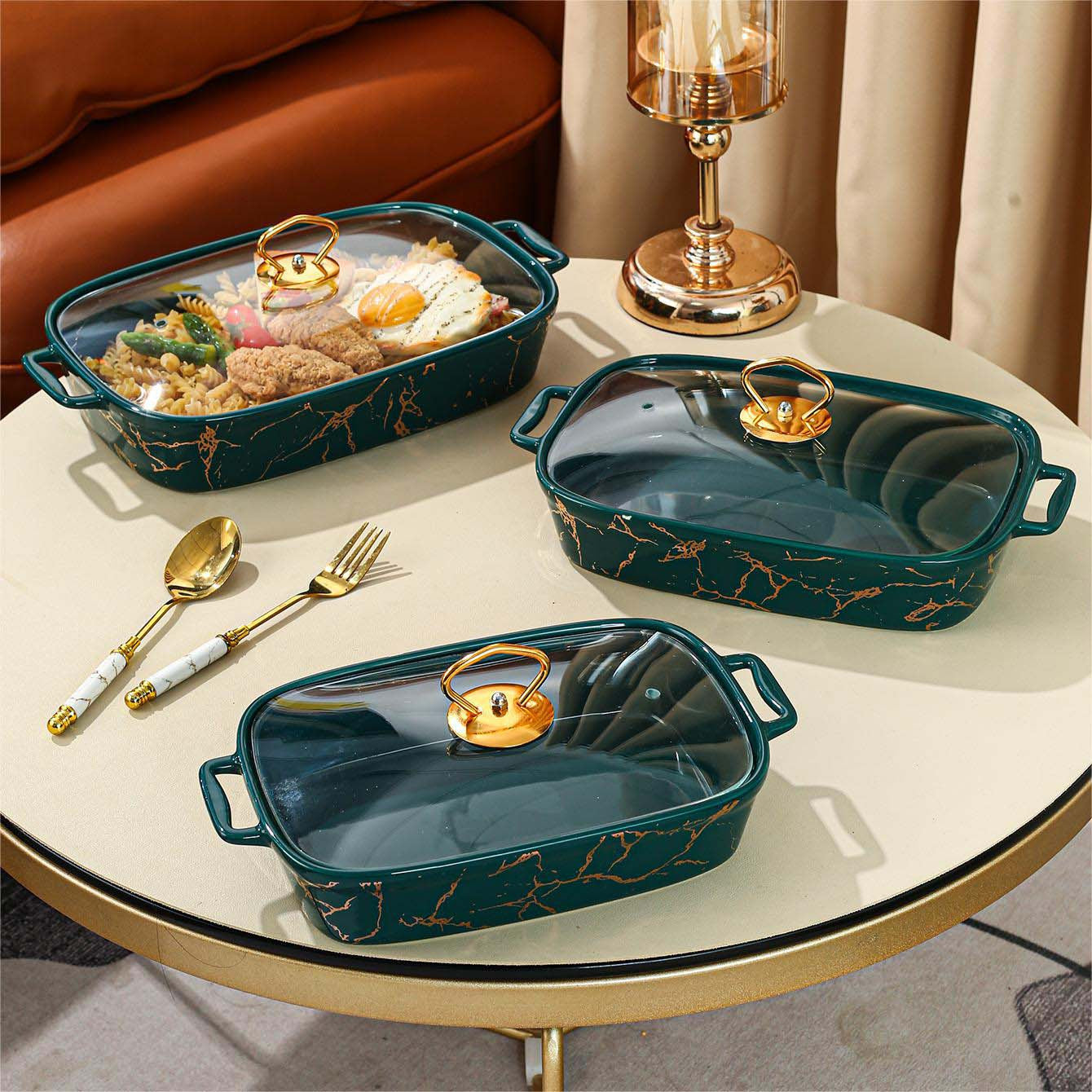 Elegant Ceramic Serving Set with Lids - Includes Soup Pot, Casserole & Plates for Home and Party Dining