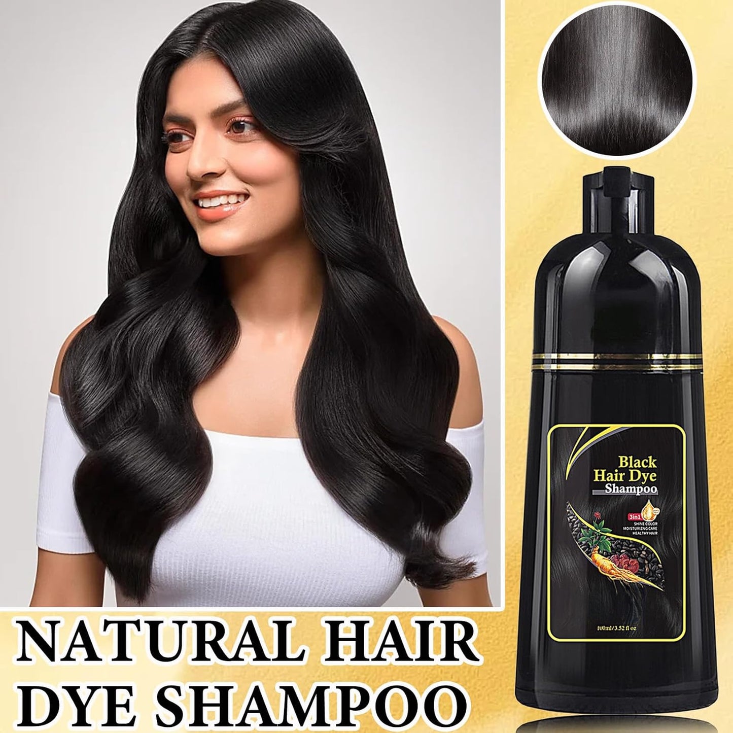 2pcs Black Hair Dye Shampoo 3 in 1 for Gray Hair Coverage Hair Color Shampoo for Men and Women,