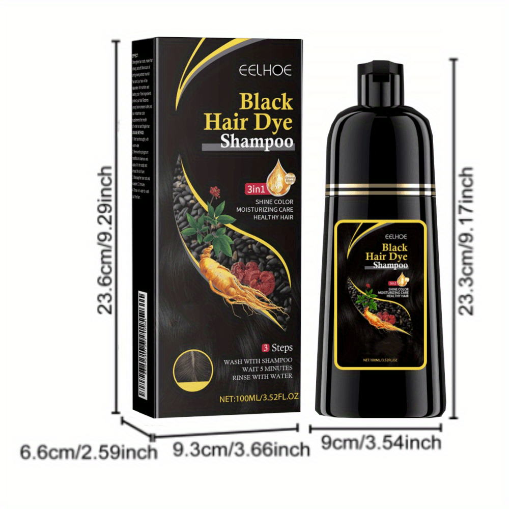 2pcs Black Hair Dye Shampoo 3 in 1 for Gray Hair Coverage Hair Color Shampoo for Men and Women,