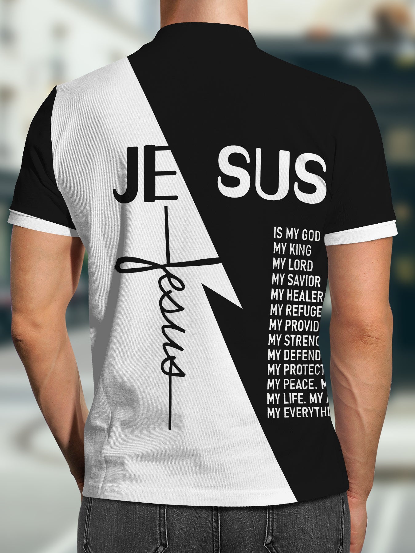 Men's Inspirational Jesus Polo Shirt -  Graphic Print, , Comfort Stretch - Ideal for Golf, Running, Casual Summer Wear