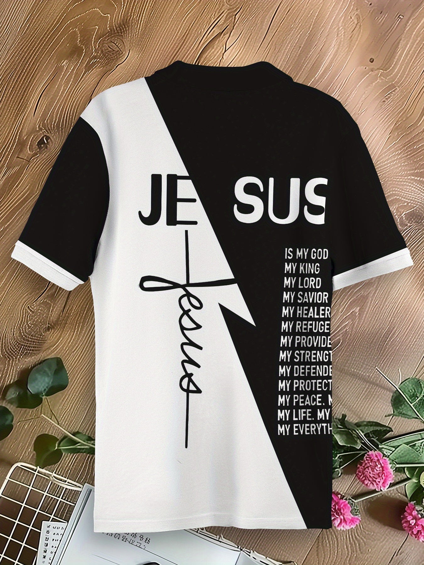 Men's Inspirational Jesus Polo Shirt -  Graphic Print, , Comfort Stretch - Ideal for Golf, Running, Casual Summer Wear