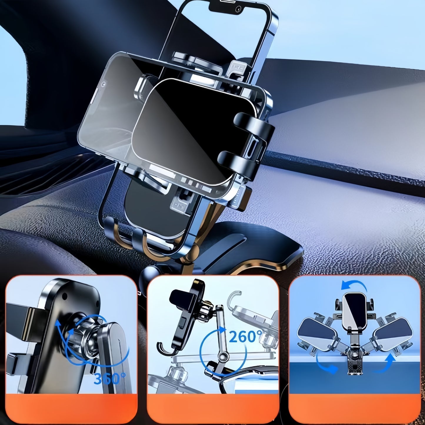 Ultimate Car Phone Mount - Dashboard & Windshield Holder, Anti-Shake, 360° Rotatable, Easy Install, Safe Driving for All Smartphone