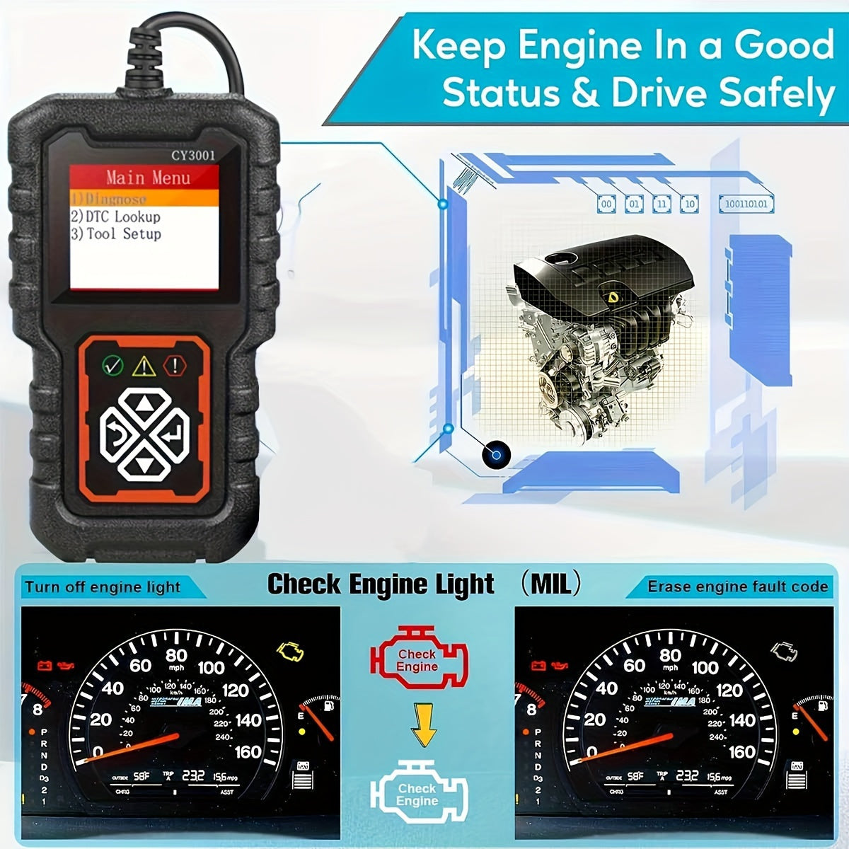 2024 OBD-II Scanner, Car Diagnostic Tool, Engine Fault Code Reader,