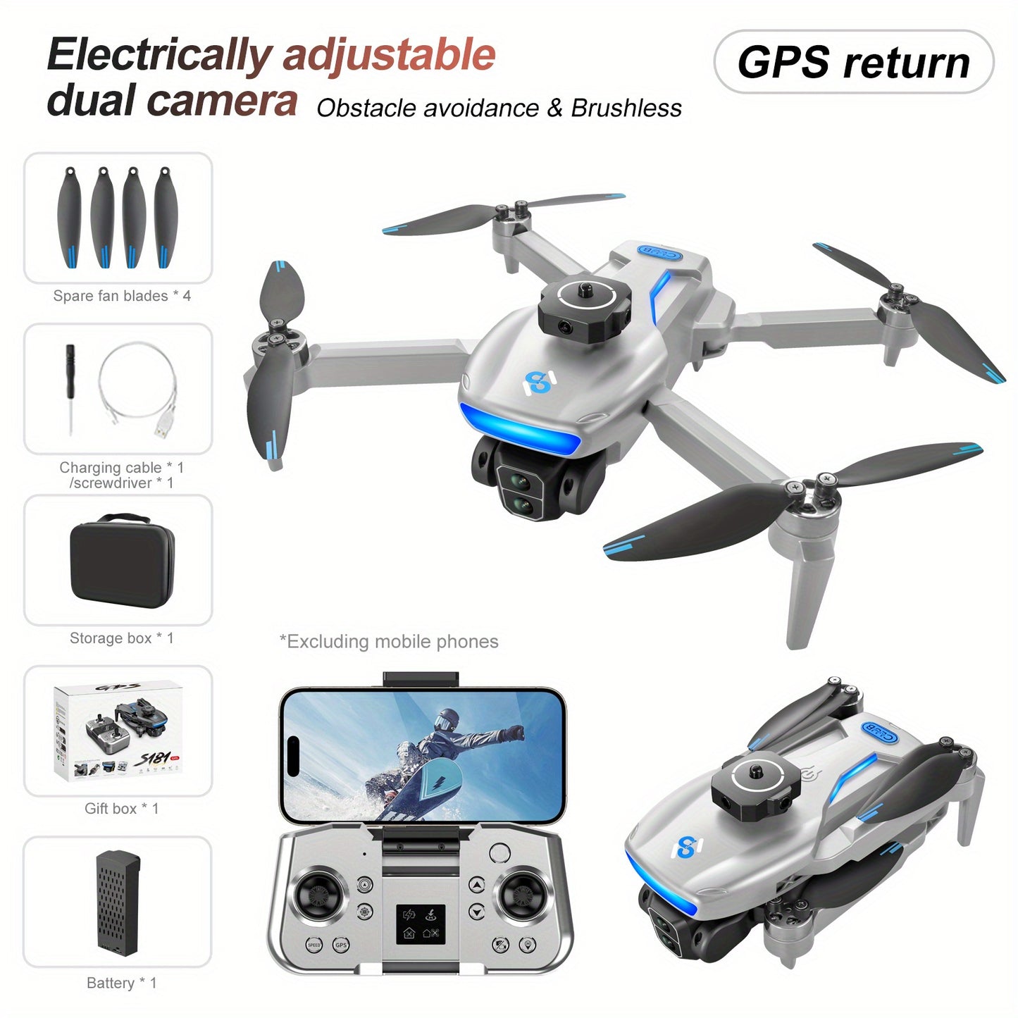 Newest Model with Brushless Motor,  Intelligent Following, with 4K Camera, Optical Flow, 5G Transmission Foldable FPV Remote Control Quadcopter, Ultra-long Range GPS Drone, Suitable for Adult Beginners