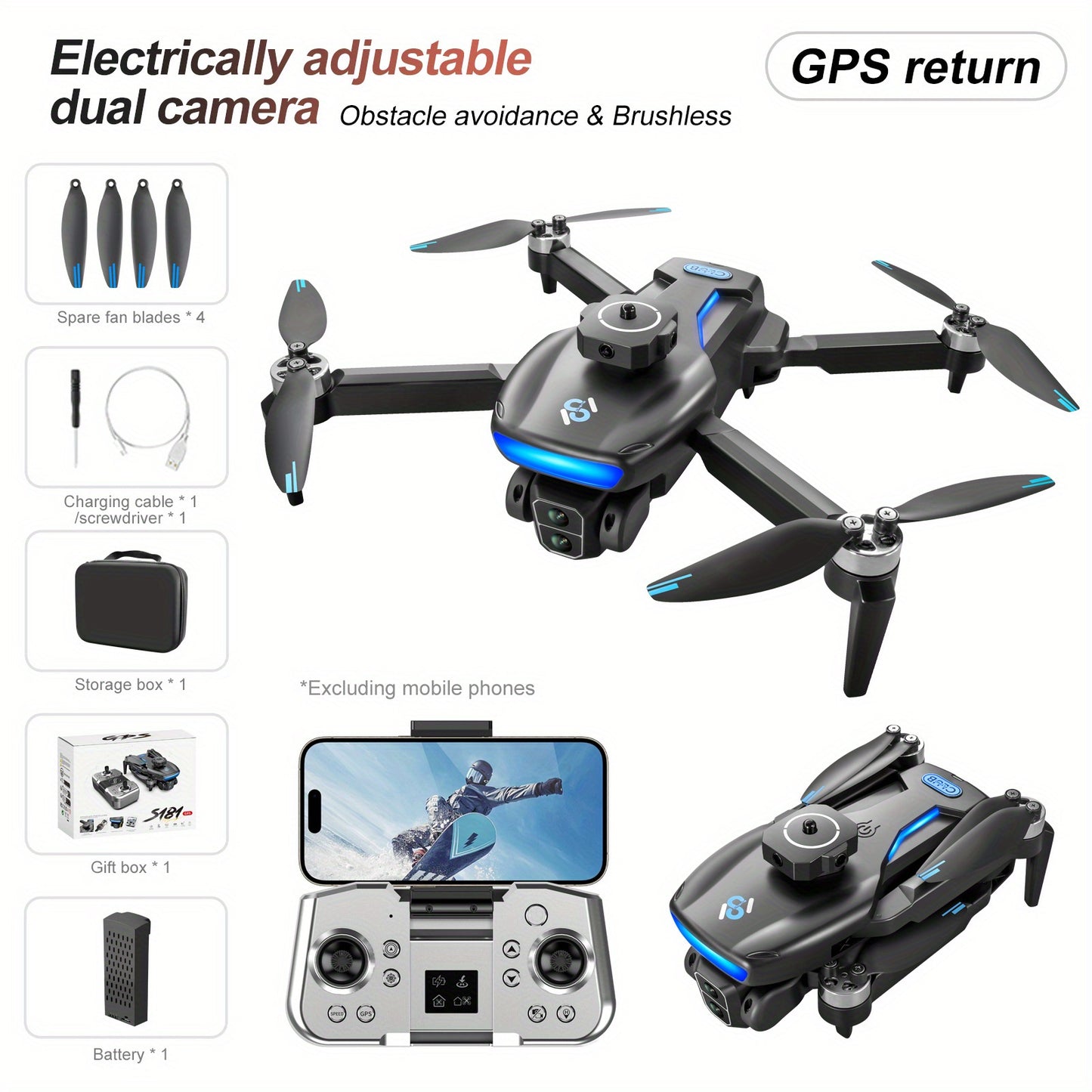 Newest Model with Brushless Motor,  Intelligent Following, with 4K Camera, Optical Flow, 5G Transmission Foldable FPV Remote Control Quadcopter, Ultra-long Range GPS Drone, Suitable for Adult Beginners