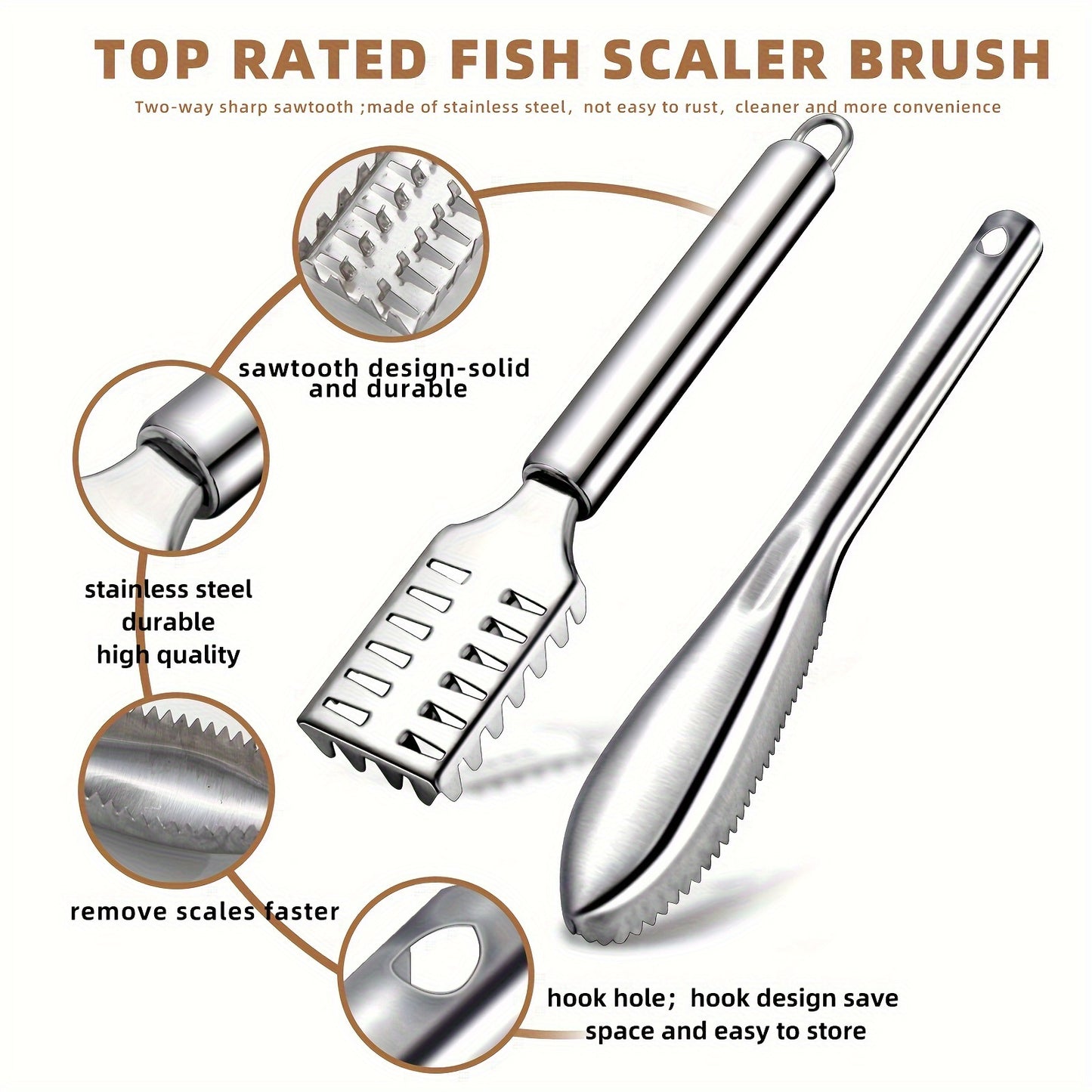 2-Piece Stainless Steel Seafood Scaling Set - Ideal for Chefs & Home Cooks