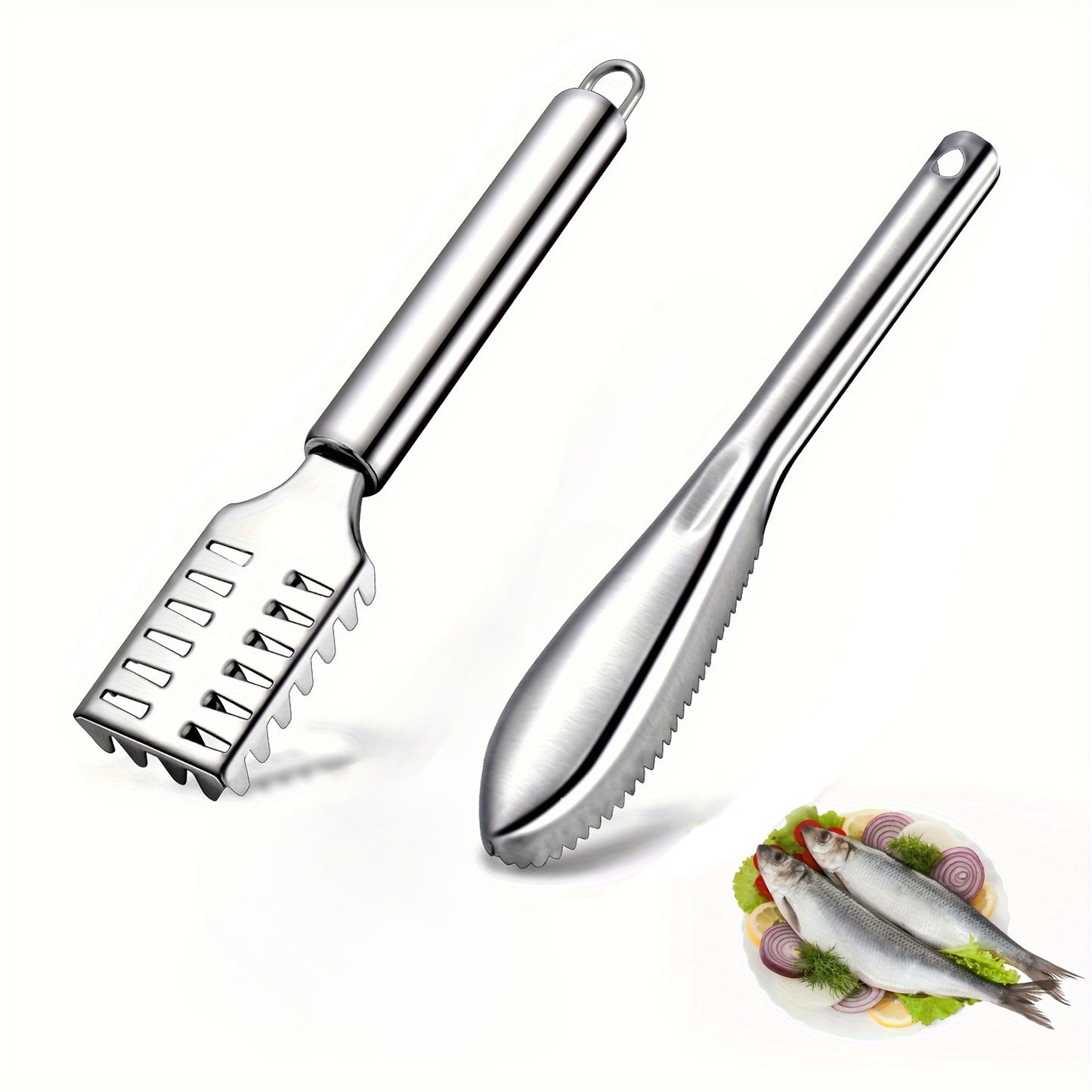 2-Piece Stainless Steel Seafood Scaling Set - Ideal for Chefs & Home Cooks