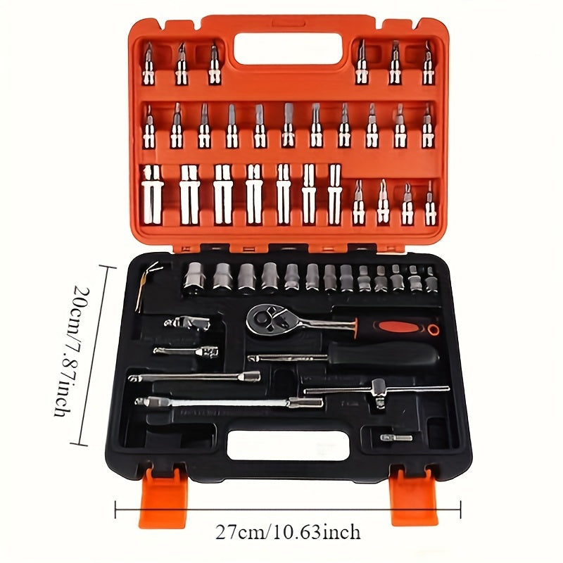 53pcs Multifunctional Auto Repair Tool Set - , With Storage Box, Including Ratchet Wrench, Screwdriver, Socket,