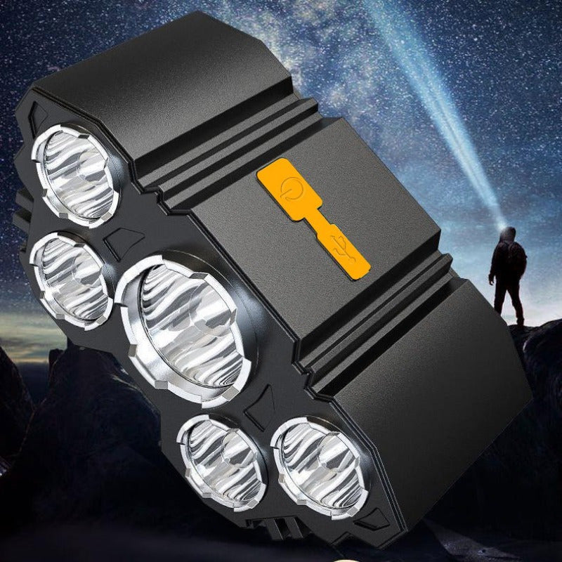 2pcs Multifunctional 5LED Headlight Head Mounted Flashlight Outdoor USB Charging Fishing Headlight Waterproof