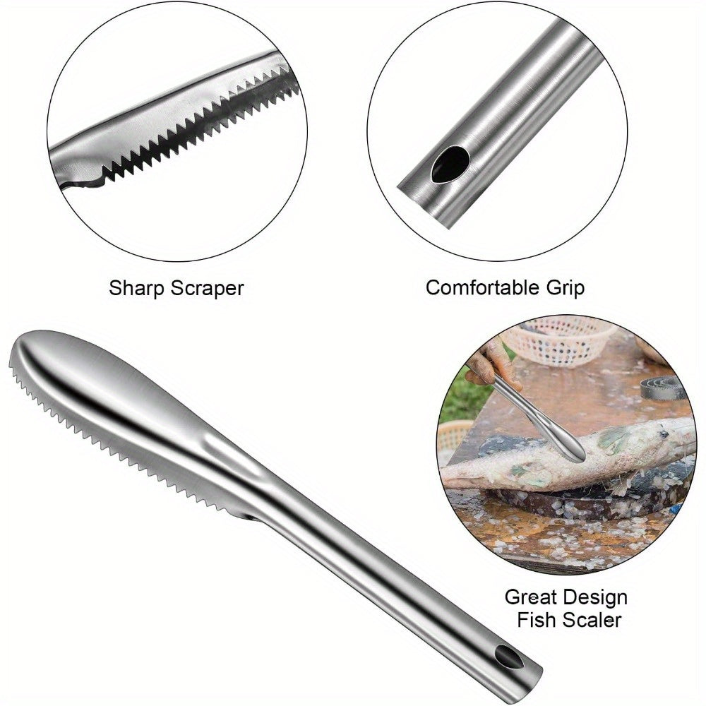 4pcs Stainless Steel Fish Scale Remover Portable Fish Scraper Scaler with Multifunctional  Kitchen Tool