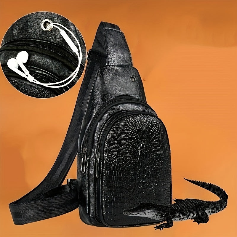 Stylish Crocodile-Embossed Waterproof Waist Pack with Adjustable Faux Leather Straps - Perfect for Travel