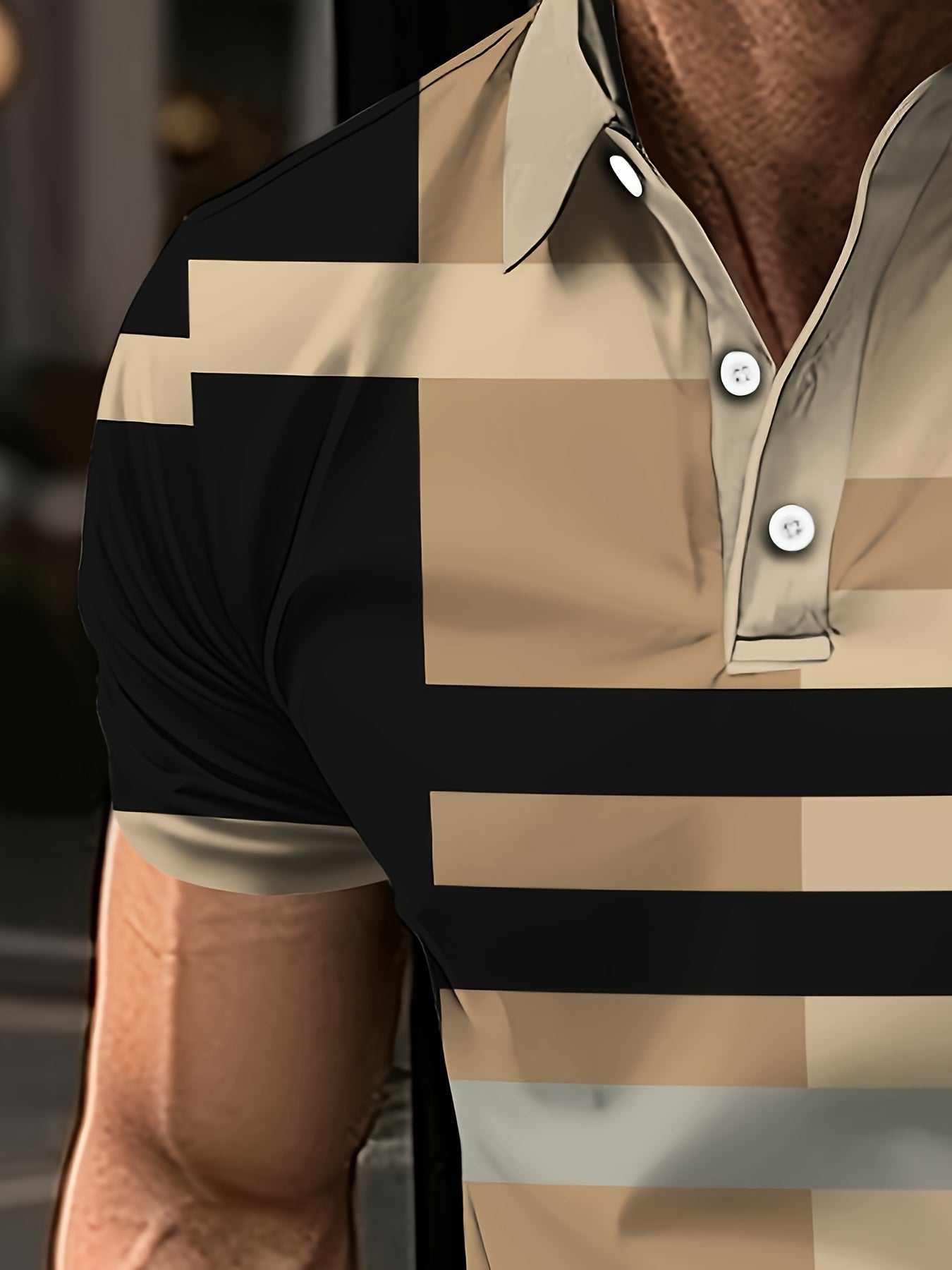 Men's Casual Striped Shirt - Breathable Polyester, Button-Up Collar for Golf & Sports, Machine Washable