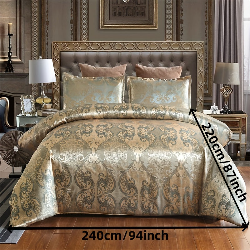 3pcs Luxurious Soft Satin Jacquard Duvet Cover Set - Elegant Bedroom Essentials with Silky Smooth Fabric, Hypoallergenic and Breathable - 1pc Duvet Cover + 2pc Pillowcases for Master Bedroom and Guest Room