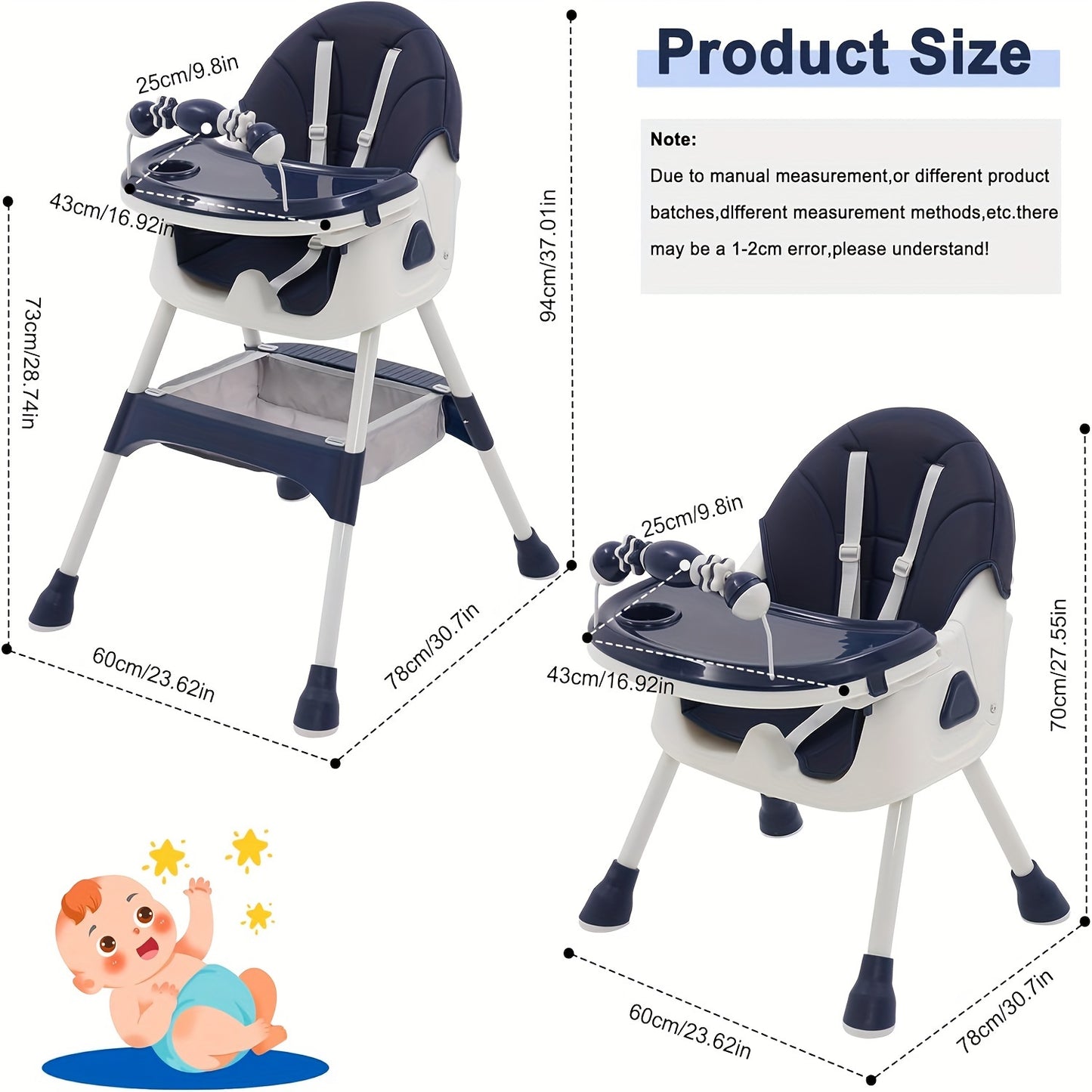 3-in-1 Baby High Chair With Playstand, Children's High Chairs With Removable Tray, Adjustable Foldable Baby Chairs (from 6 Months)