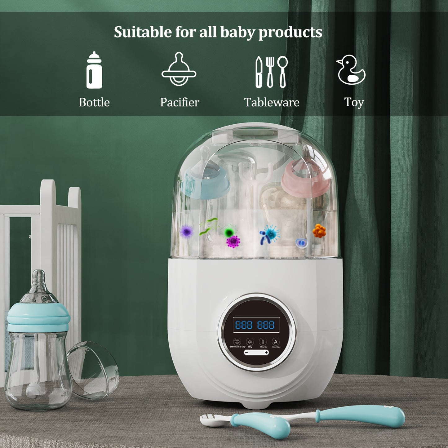 Bottle Sterilizer And Dryer, Baby Bottle Sterilizer, Electric Steam, Universal Fit For All Bottles, Pacifiers, Breast Pumps,