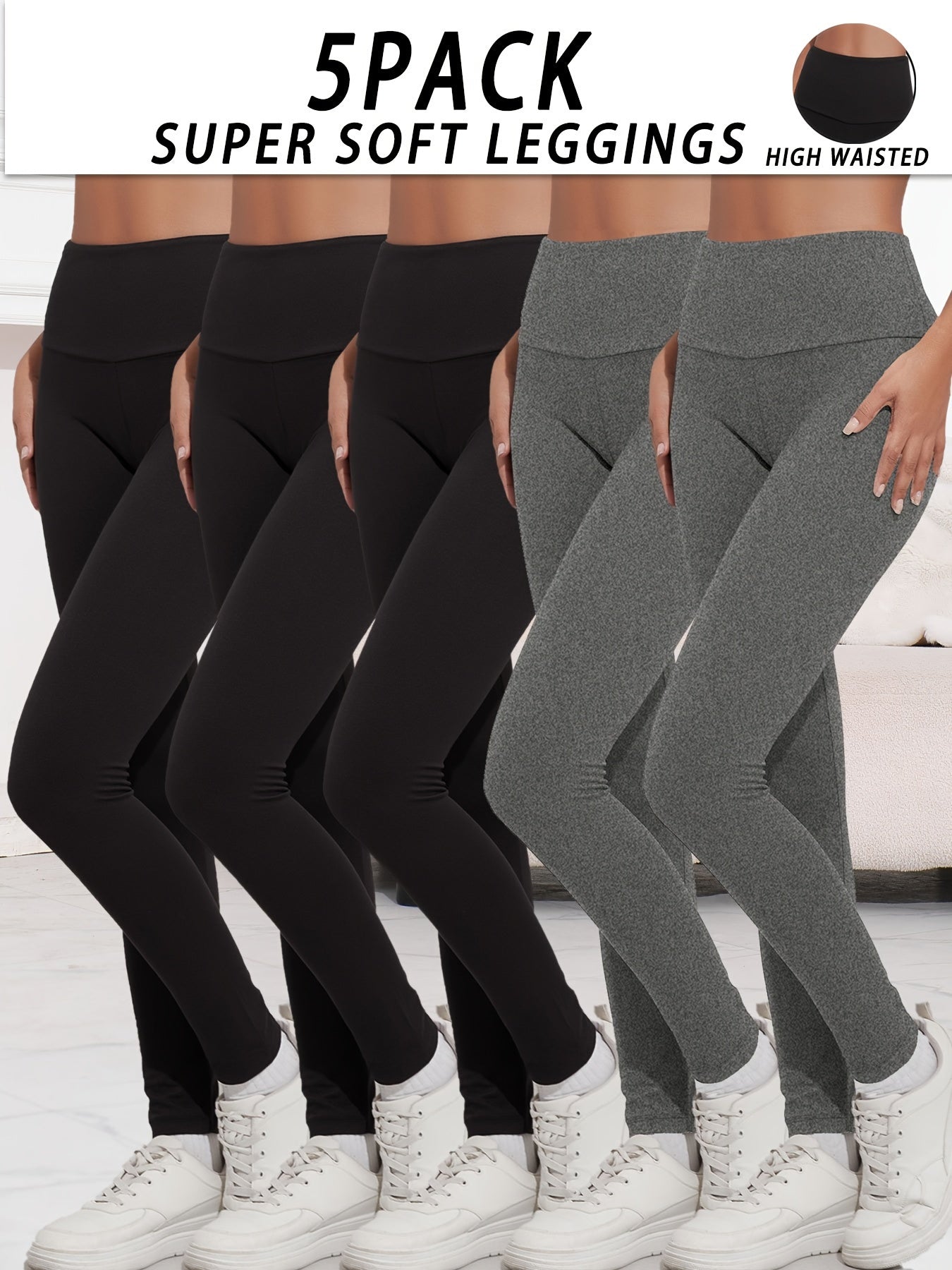 5 Pack Super Soft Leggings For Women, Workout Yoga Running Pants Leggings